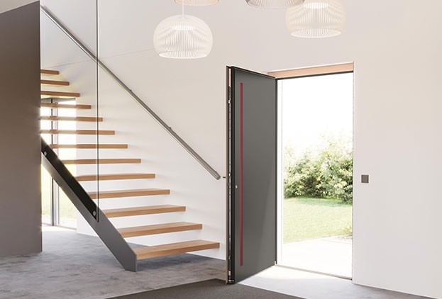 Aluminium voordeur - voordeur open binnenaanzicht